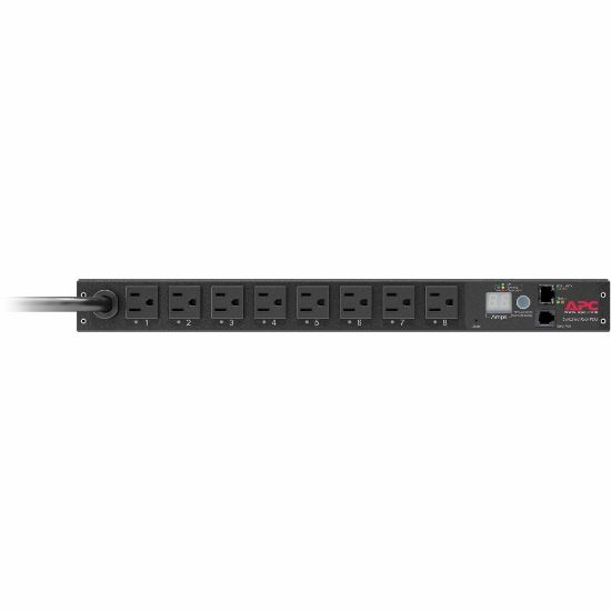 Picture of APC by Schneider Electric Rack PDU, Switched, 1U, 15A, 100/120V, (8)5-15 - Switched - NEMA 5-15P - 8 x NEMA 5-15R - 100 V, 120 V - 1440 W - 12 ft Cord Length - 1U - Rack-mountable