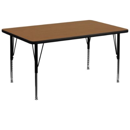 Picture of Flash Furniture 72inW Rectangular Thermal Laminate Activity Table With Short Height-Adjustable Legs, Oak