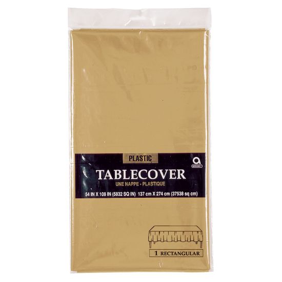 Picture of Amscan Plastic Table Covers, 54in x 108in, Gold, Pack Of 9 Table Covers