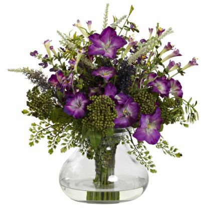 Picture of Nearly Natural Mixed Morning Glory 14-1/2inH Plastic Large Floral Arrangement With Vase, 14-1/2inH x 14inW x 11inD, Purple/Green