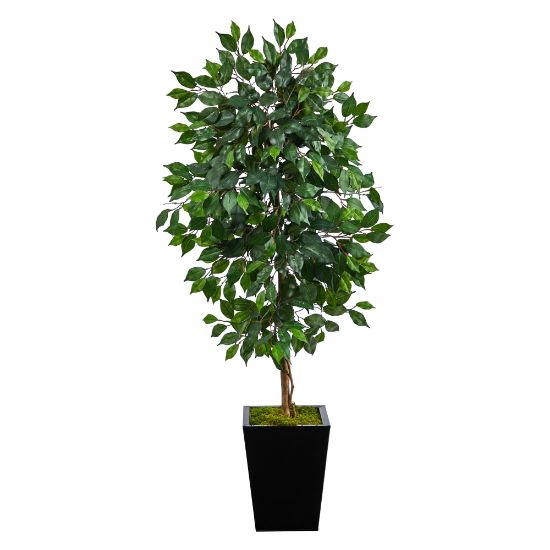 Picture of Nearly Natural Ficus 60inH Artificial Plant With Metal Planter, 60inH x 21inW x 19inD, Green/Black