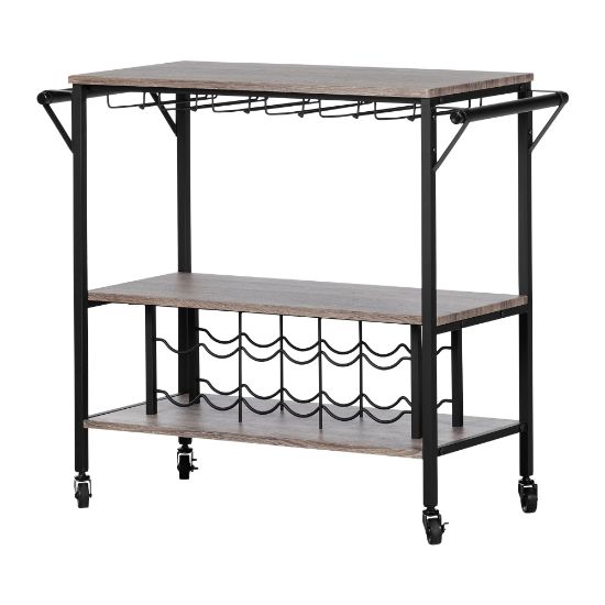 Picture of South Shore Munich Bar Cart With Wine Rack, 32-3/4inH x 37-1/2inW x 16inD, Weathered Oak