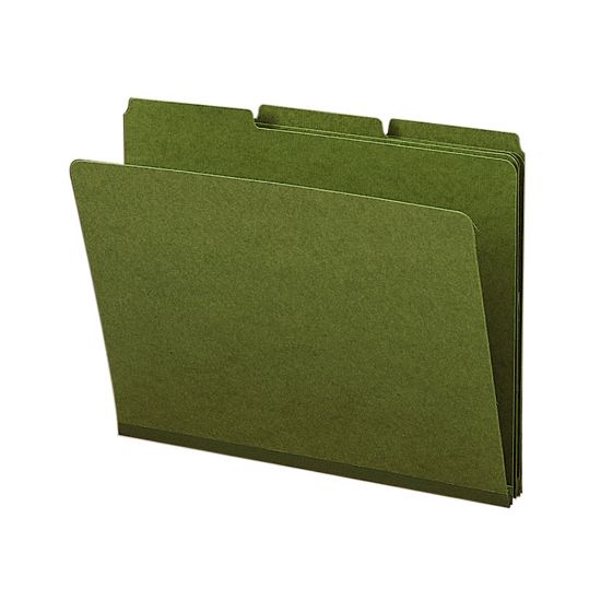 Picture of Smead 1/3-Cut Color Pressboard Tab Folders, Letter Size, 50% Recycled, Green, Box Of 25