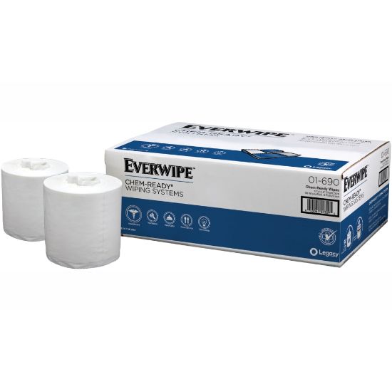 Picture of Everwipe Chem-Ready Dry Wipes, 12in, White, 90 Wipes Per Roll, Pack Of 6 Rolls