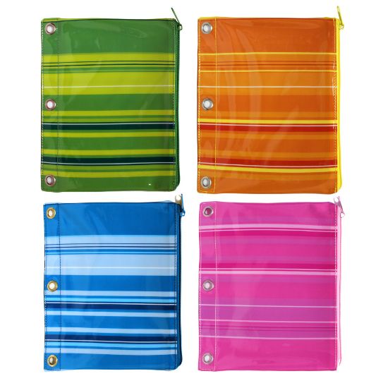 Picture of Inkology Monochromatic Stripes Binder Pencil Pouches, 7-1/2in x 9-1/2in, Assorted Colors, Pack Of 12 Pouches