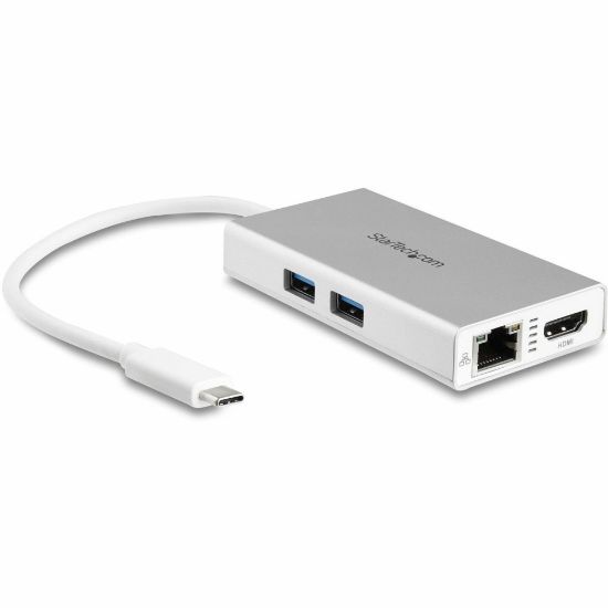 Picture of StarTech.com USB C Multiport Adapter - Aluminum - Power Delivery (USB PD) - USB C to Gigabit Ethernet / 4K HDMI / USB 3.0 Hub - Power and charge your laptop through USB Type C (5Gbps), and create a workstation adding 4K video, GbE and two USB 3.0 ports