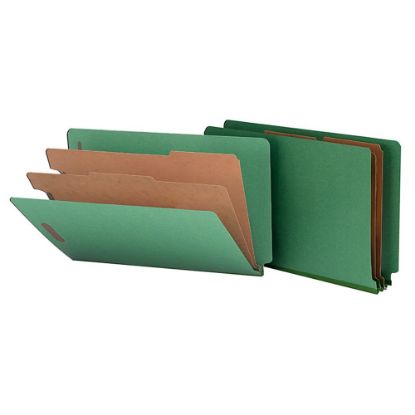 Picture of Smead End-Tab Classification Folders, 8 1/2in x 14in, 2 Divider, 2 Partition, 50% Recycled, Green, Pack Of 10