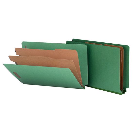 Picture of Smead End-Tab Classification Folders, 8 1/2in x 14in, 2 Divider, 2 Partition, 50% Recycled, Green, Pack Of 10