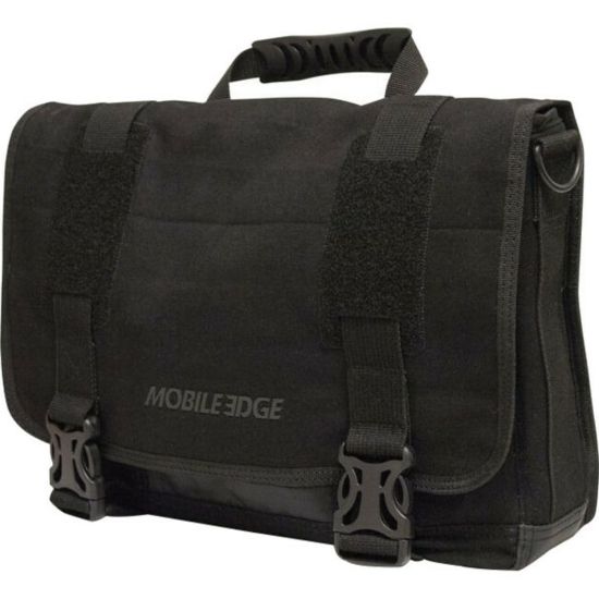 Picture of Mobile Edge ECO Rugged Carrying Case (Messenger) for 14in to 15in Apple iPad MacBook Pro - Black - Cotton Canvas Body - Shoulder Strap, Clip - 10.5in Height x 15.5in Width x 4in Depth