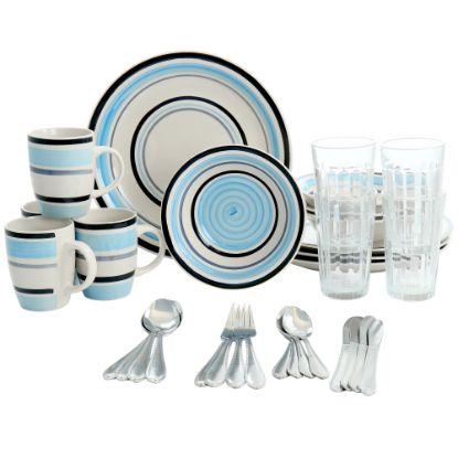 Picture of Gibson All U Need 32-Piece Ceramic Dinnerware Combo Set, Blue Stripes