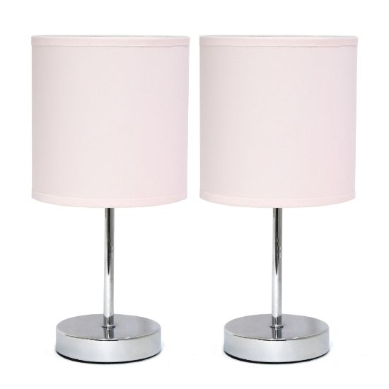 Picture of Simple Designs Mini Basic Table Lamp Set, 11inH, Blush Pink Shade/Chrome Base, 2pk