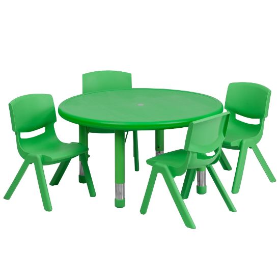 Picture of Flash Furniture Round Plastic Height-Adjustable Activity Table Set With 4 Chairs, 23-3/4in x 33in, Green