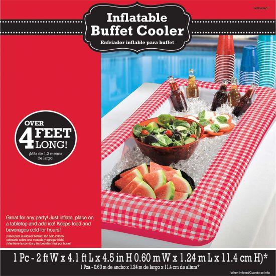 Picture of Amscan Summer Picnic Inflatable Buffet Cooler, 4-1/2inH x 24inW x 50inD, Red Gingham