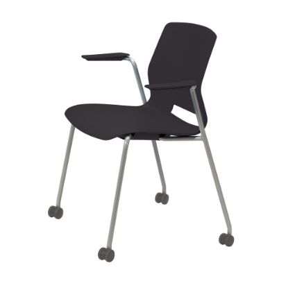 Picture of KFI Studios Imme Stack Chair With Arms And Caster Base, Black/Silver