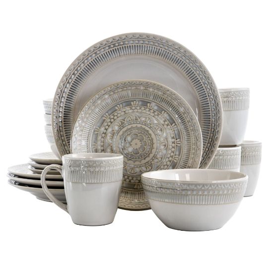 Picture of Gibson Elite Amberdale 16-Piece Stoneware Dinnerware Set, Cream