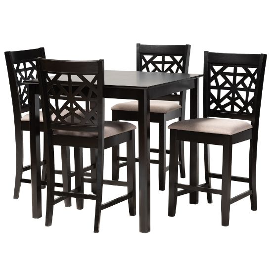 Picture of Baxton Studio Devon 5-Piece Pub Set, 36inH x 35-7/16inW x 35-7/16inD, Sand/Espresso