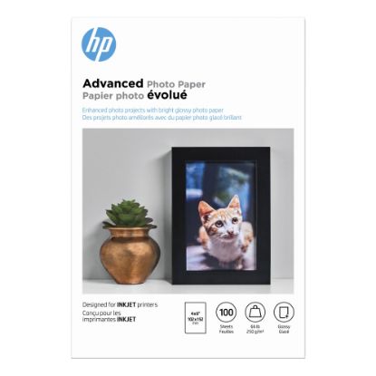 Picture of HP Advanced Photo Paper for Inkjet Printers, Glossy, 4in x 6in, 66 Lb, Pack Of 100 Sheets (Q6638A)