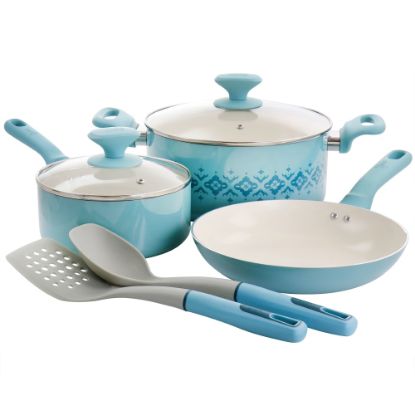 Picture of Spice by Tia Mowry Savory Saffron 7-Piece Ceramic Non-Stick Aluminum Cookware Set, Light Blue