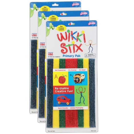 Picture of Wikki Stix Original Wikki Stix, Primary Colors, 8in, 48 Wikki Stix Per Pack, Set Of 3 Packs