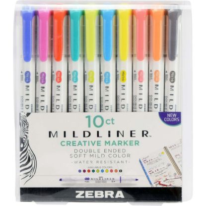 Picture of Zebra Pen Mildliner Double-ended Assorted Highlighter Set 10PK - Fine Marker Point - Chisel, Bullet Marker Point Style - Assorted - White Barrel - 10 / Pack