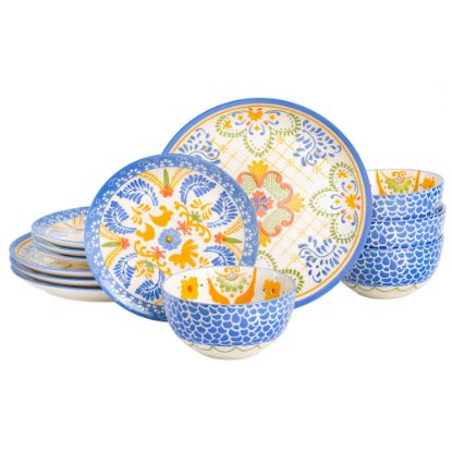 Picture of Gibson Laurie Gates Tierra Tile 12-Piece Round Stoneware Dinnerware Set, Blue