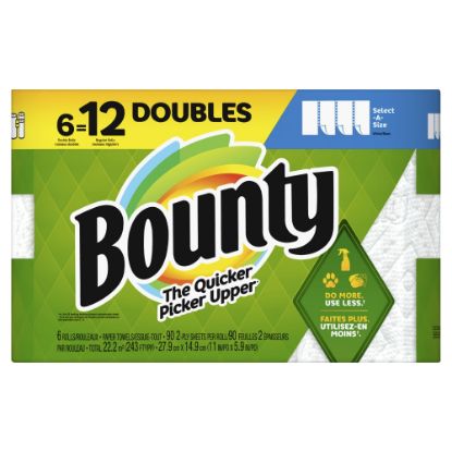 Picture of Bounty Select-A-Size 2-Ply Paper Towels, Double Rolls, 6in x 11in, White, 90 Sheets Per Roll, Pack Of 6 Rolls