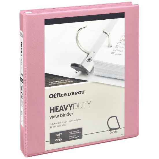 Picture of Office Depot Heavy-Duty View 3-Ring Binder, 1in D-Rings, Pink