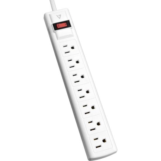 Picture of V7 7-Outlet Surge Protector, 12 ft cord, 1050 Joules - White - 7 - 1050 J - 12 ft