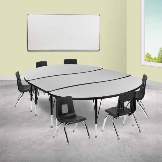 Picture of Flash Furniture 86in Oval Wave Flexible Laminate Activity Table Set With 12in Student Stack Chairs, Gray