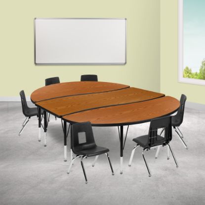 Picture of Flash Furniture 86in Oval Wave Flexible Laminate Activity Table Set With 12in Student Stack Chairs, Oak