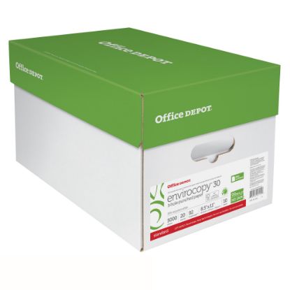 Picture of Office Depot EnviroCopy 3-Hole Punched Copy Paper, 10 Reams, White, Letter (8.5in x 11in), 5000 Sheets Per Case, 20 Lb, 30% Recycled, FSC Certified