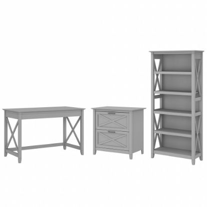 Picture of Bush Furniture Key West 48inW Writing Desk With 2-Drawer Lateral File Cabinet And 5-Shelf Bookcase, Cape Cod Gray, Standard Delivery