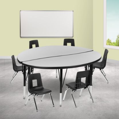 Picture of Flash Furniture 47-1/2in Circle Wave Flexible Laminate Activity Table Set With 12in Student Stack Chairs, Gray