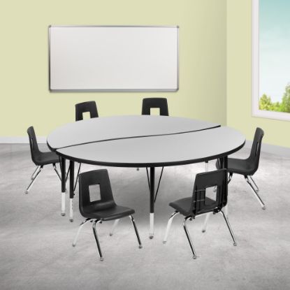 Picture of Flash Furniture 60in Circle Wave Flexible Laminate Activity Table Set With 12in Student Stack Chairs, Gray