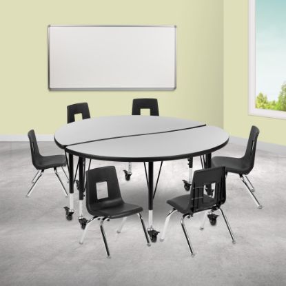 Picture of Flash Furniture Mobile 47-1/2in Circle Wave Flexible Laminate Activity Table Set With 12in Student Stack Chairs, Gray