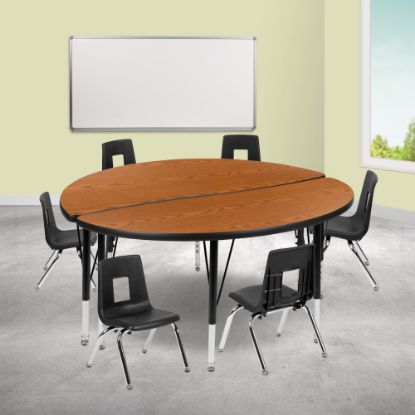 Picture of Flash Furniture 47-1/2in Circle Wave Flexible Laminate Activity Table Set With 12in Student Stack Chairs, Oak