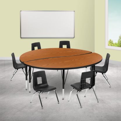 Picture of Flash Furniture 60in Circle Wave Flexible Laminate Activity Table Set With 12in Student Stack Chairs, Oak