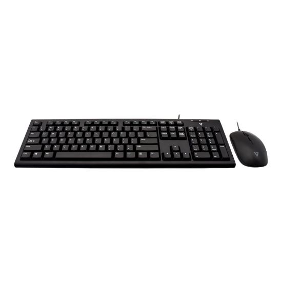 Picture of V7 Wired Keyboard and Mouse Combo - USB Cable - English (US) - Black - USB Cable Mouse - Optical - 1600 dpi - Black - Email, Internet Key, Play/Pause, Volume Control Hot Key(s) - Symmetrical - Compatible with Desktop Computer