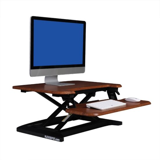 Picture of FlexiSpot AlcoveRiser Sit-To-Stand Desk Converter, 28inW, Mahogany