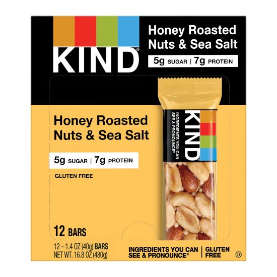 Picture of KIND Honey Roasted Nuts & Sea Salt Fruit And Nut Bars, 1.4 Oz, Pack Of 12