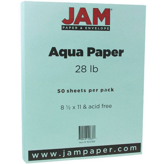 Picture of JAM Paper Color Multi-Use Printer & Copy Paper, Aqua Blue, Letter (8.5in x 11in), 50 Sheets Per Pack, 28 Lb