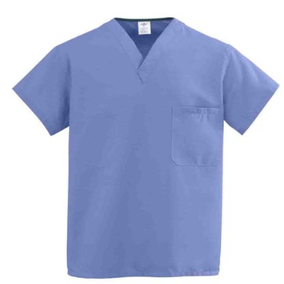 Picture of Medline ComfortEase Unisex 1-Pocket Reversible Scrub Top, Small, Ceil Blue