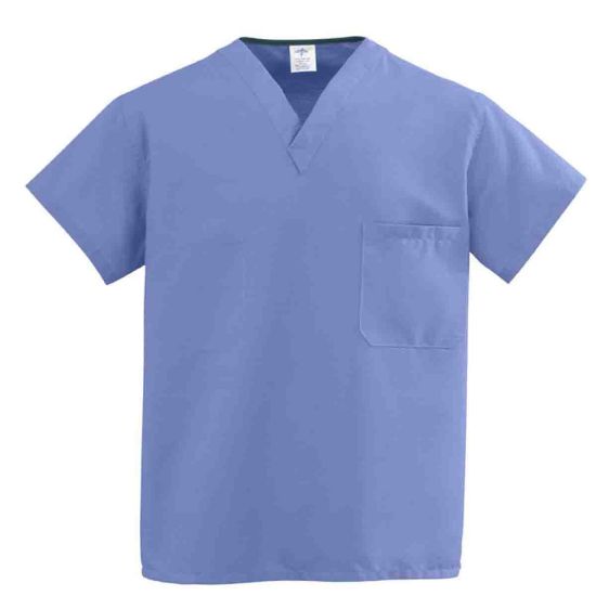 Picture of Medline ComfortEase Unisex 1-Pocket Reversible Scrub Top, Small, Ceil Blue