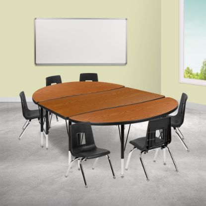 Picture of Flash Furniture 76in Oval Wave Flexible Laminate Activity Table Set With 14in Student Stack Chairs, Oak