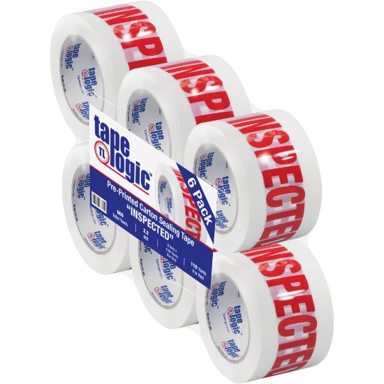 Picture of Tape Logic Pre-Printed Carton Sealing Tape, "Inspected", 3in x 110 Yd., Red/White, Case Of 6 Rolls