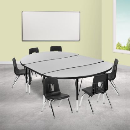 Picture of Flash Furniture 76in Oval Wave Flexible Laminate Activity Table Set With 14in Student Stack Chairs, Gray