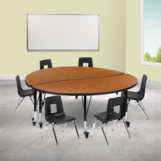 Picture of Flash Furniture Mobile 60in Circle Wave Flexible Laminate Activity Table Set With 12in Student Stack Chairs, Oak