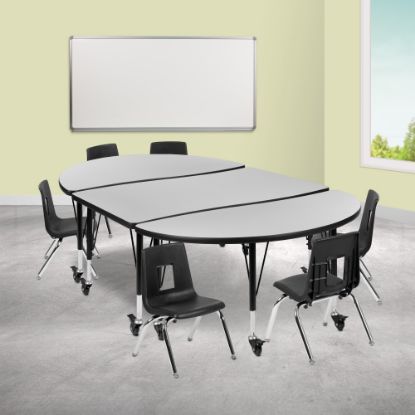 Picture of Flash Furniture Mobile 76in Oval Wave Flexible Laminate Activity Table Set With 14in Student Stack Chairs, Gray