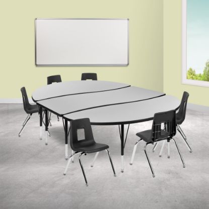 Picture of Flash Furniture 86in Oval Wave Flexible Laminate Activity Table Set With 14in Student Stack Chairs, Gray