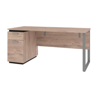 Picture of Bestar Aquarius 66inW Computer Desk With Single Pedestal, Rustic Brown/Graphite